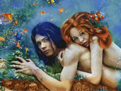 Mermaid Love underwater ocean mosaic art